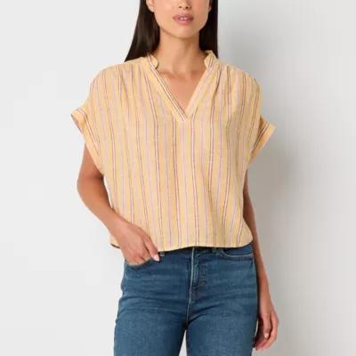 a.n.a Womens Split Crew Neck Short Sleeve Blouse Product Image