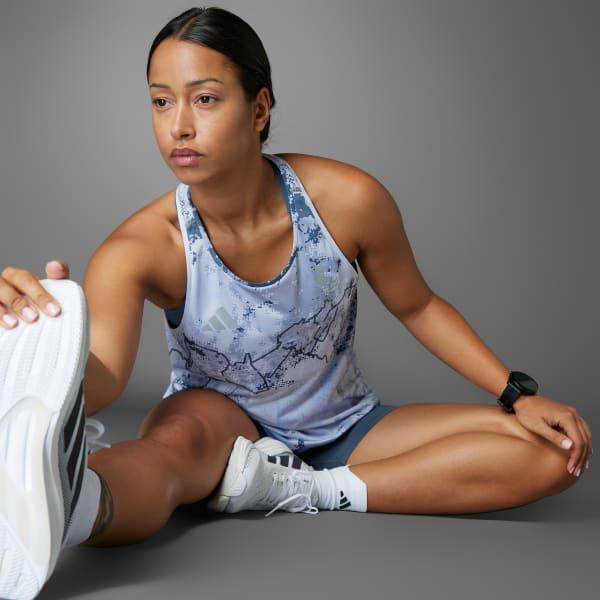adidas Boston Marathon 2025 Allover Print Tank Top Onix XL Womens Product Image