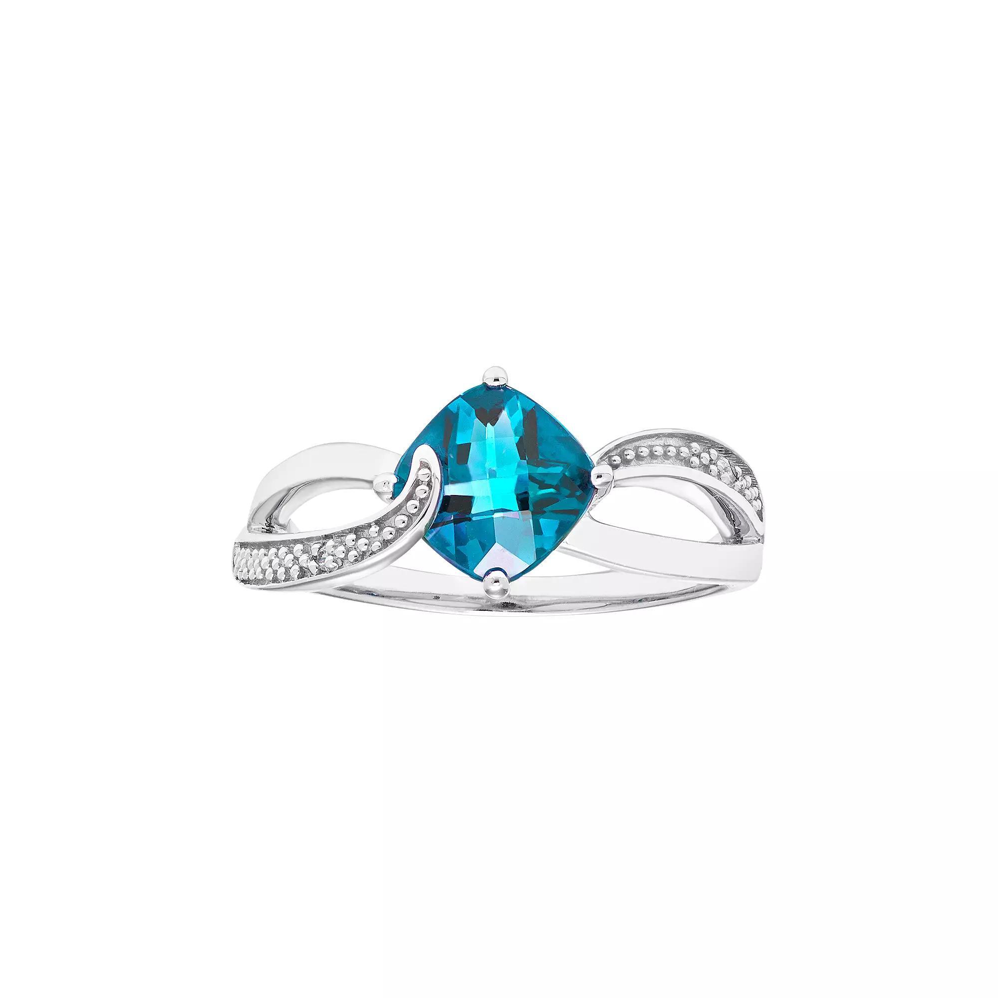 Sterling Silver Blue Topaz & Diamond Accent Cushion Bypass Ring, Women's, Size: 8 Product Image