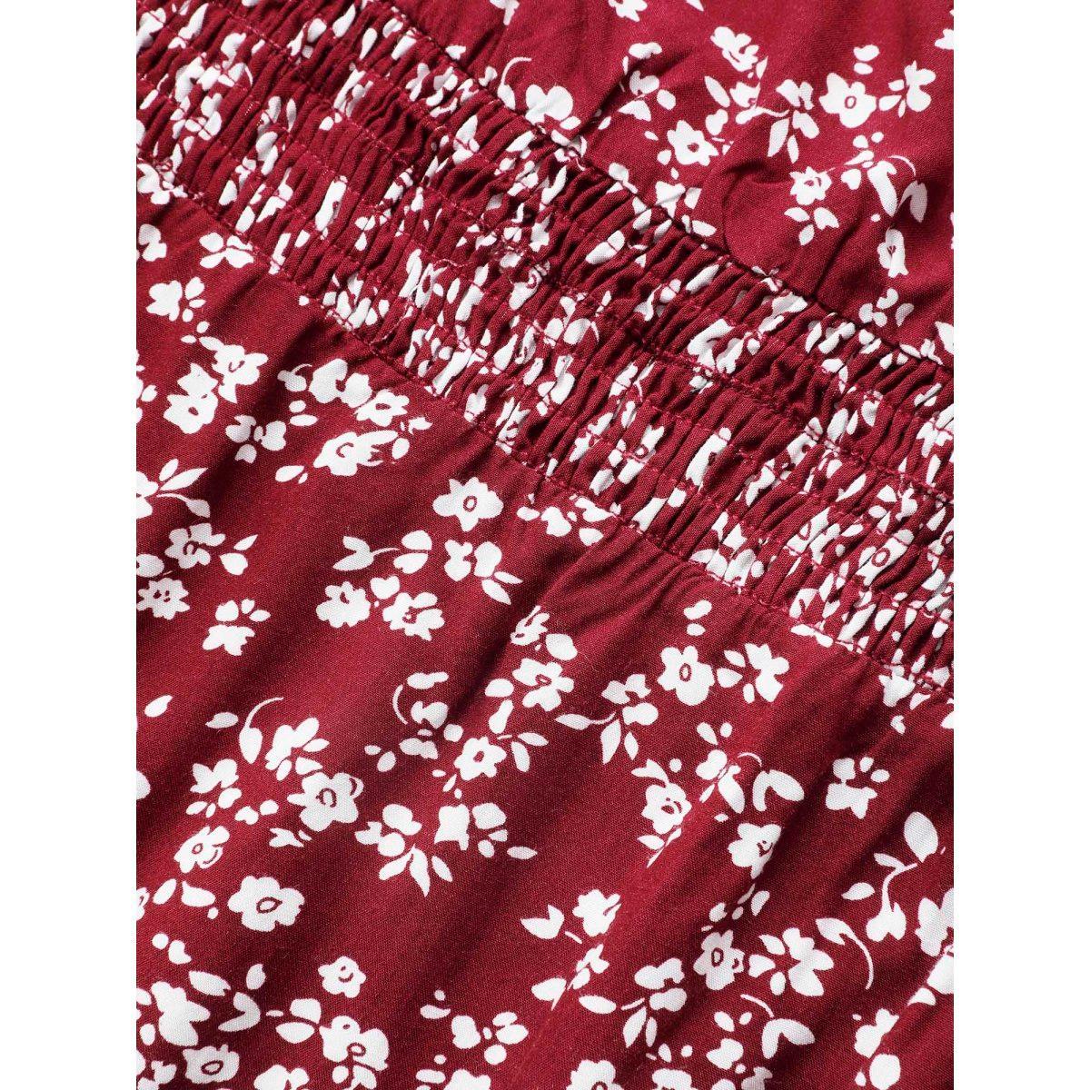 Plus Size Ditsy Floral Split Hem Puff Sleeve Dress Crimson Women Elegant Tie knot Square Neck Short sleeve Curvy BloomChic 26/4X Product Image