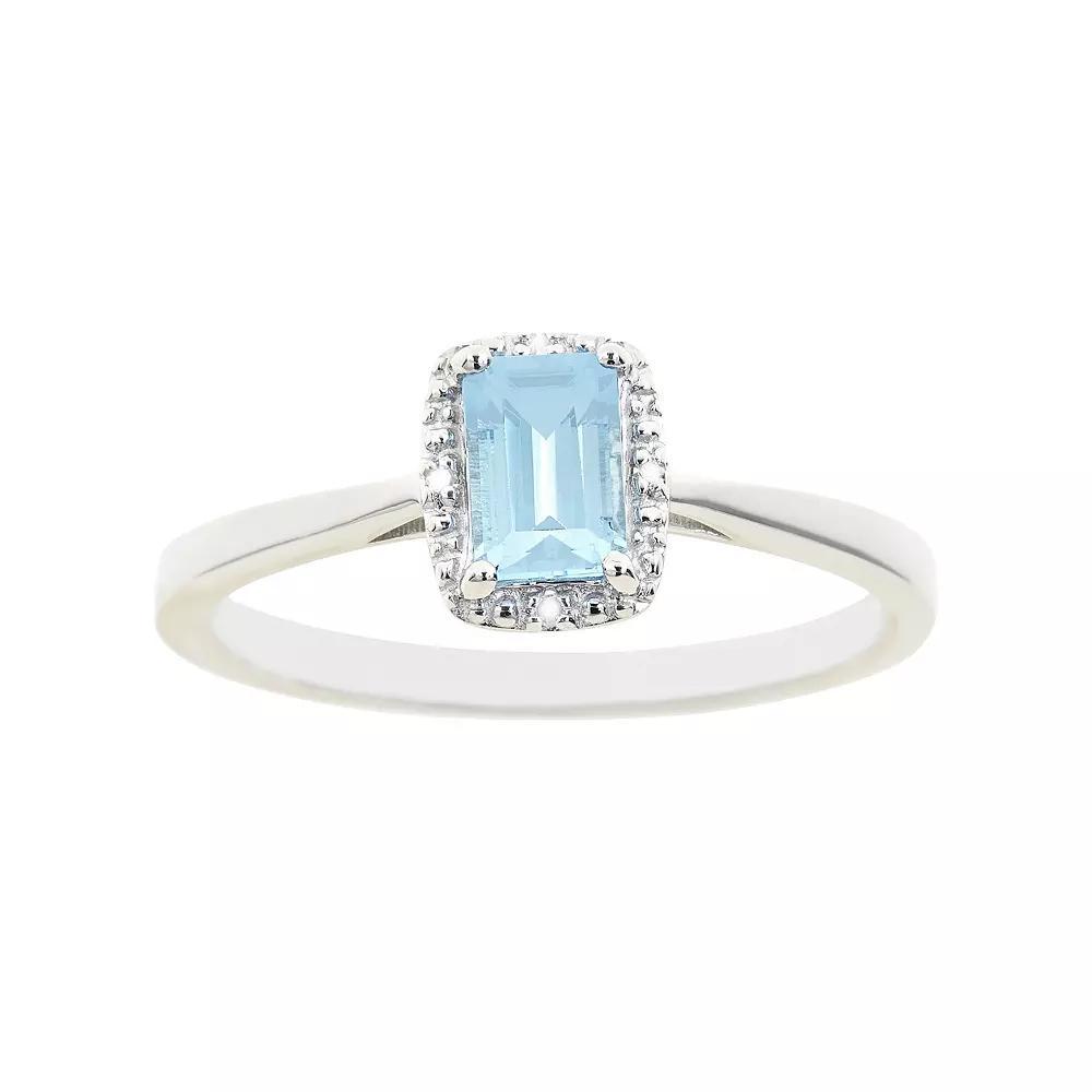 Celebration Gems Sterling Silver Aquamarine & Diamond Accent Rectangle Halo Ring, Womens Product Image