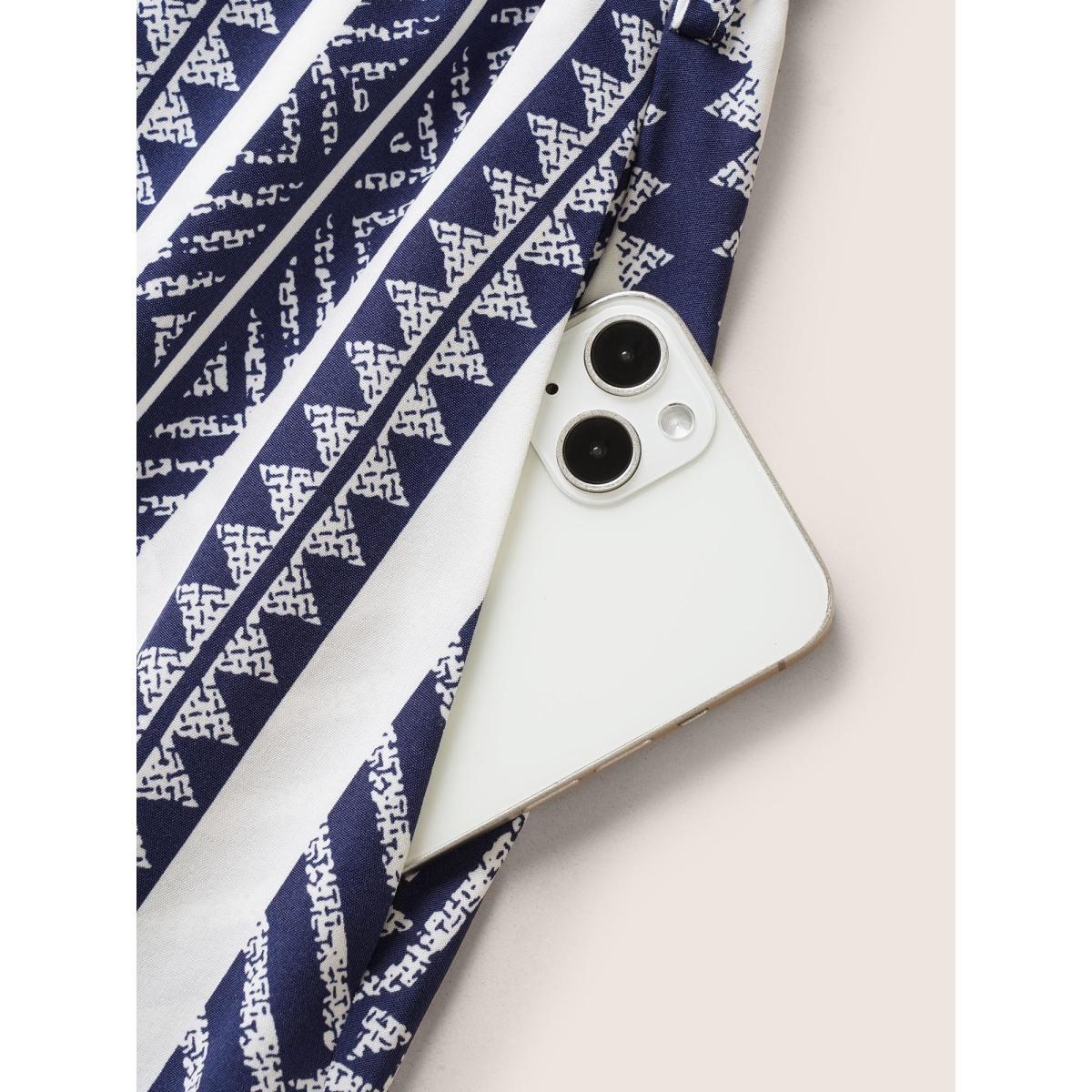 Plus Size Bandana Geometric Belted Patchwork Ruffle Hem Skirt Women Indigo Resort Non No stretch Slanted pocket Belt Vacation Skirts BloomChic 10/M Product Image