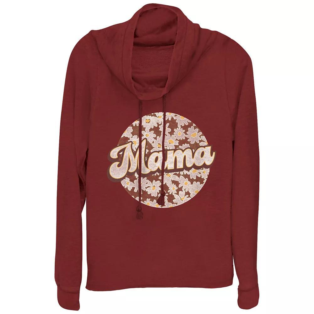 Women's Mama Flower Print Cowlneck Graphic Lightweight Long Sleeve, Size: Small, Red Product Image