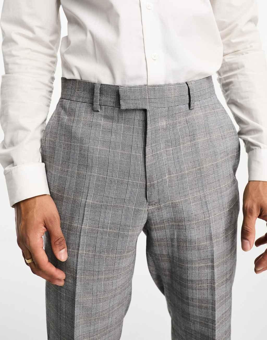 French Connection prince of wales check suit pants in mid gray Product Image