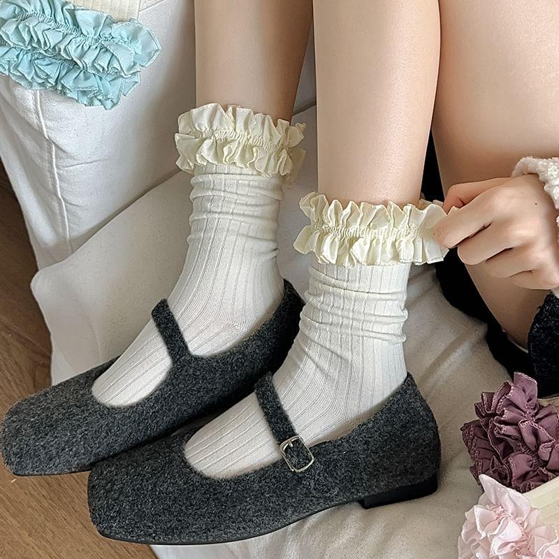 Ruffle Trim Plain Socks / Set Product Image