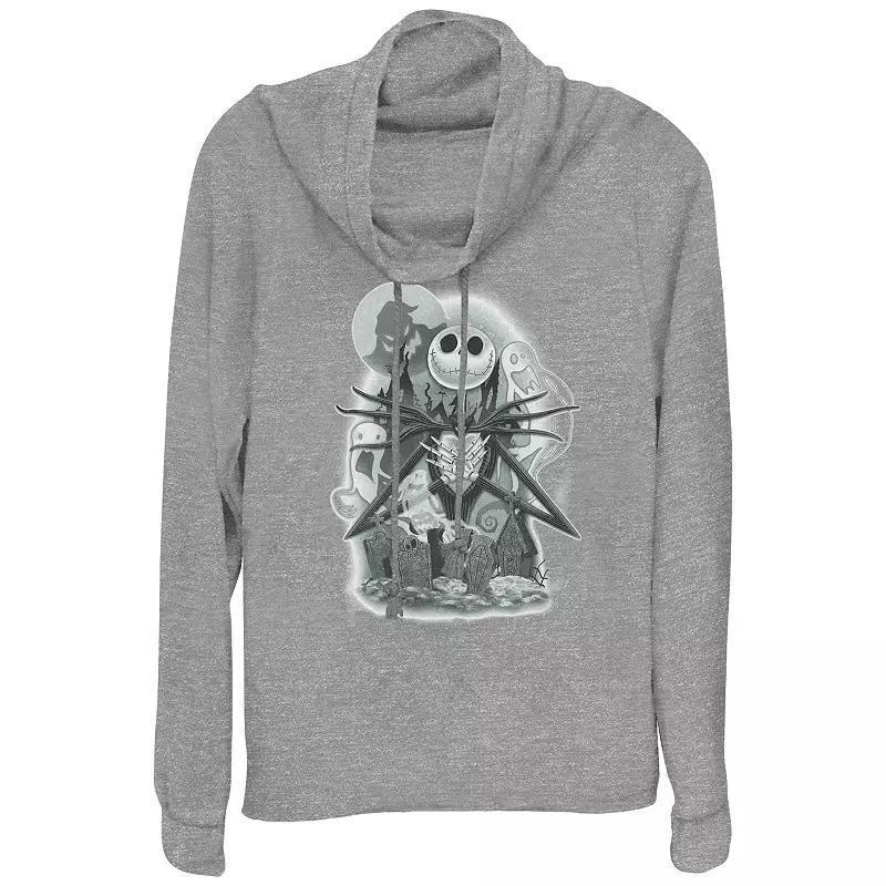 Disney's The Nightmare Before Christmas Jack Skellington Cemetery Women's Cowlneck Graphic Lightweight Long Sleeve, Size: Small, Gray Grey Product Image