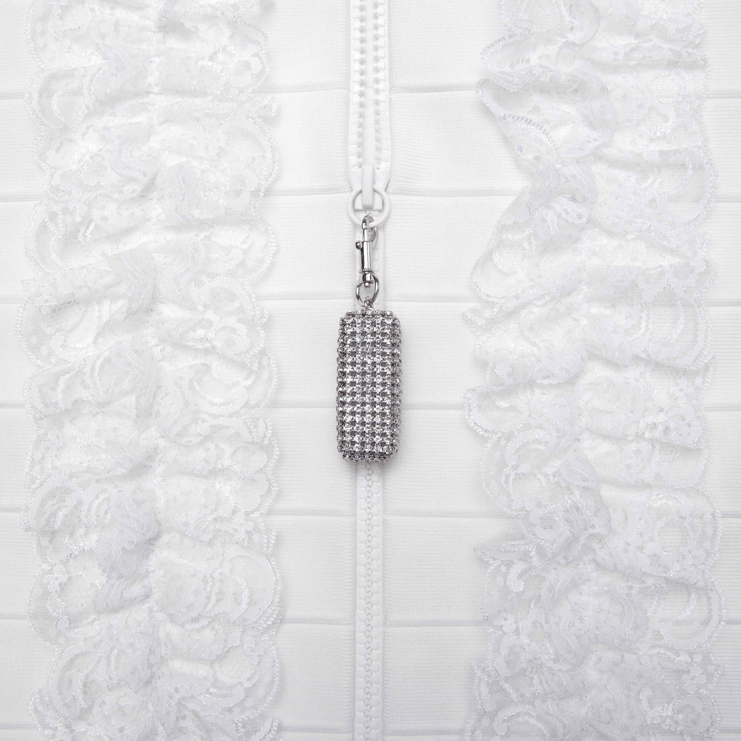 White Knit Zip Ruffle Maxi Dress Product Image