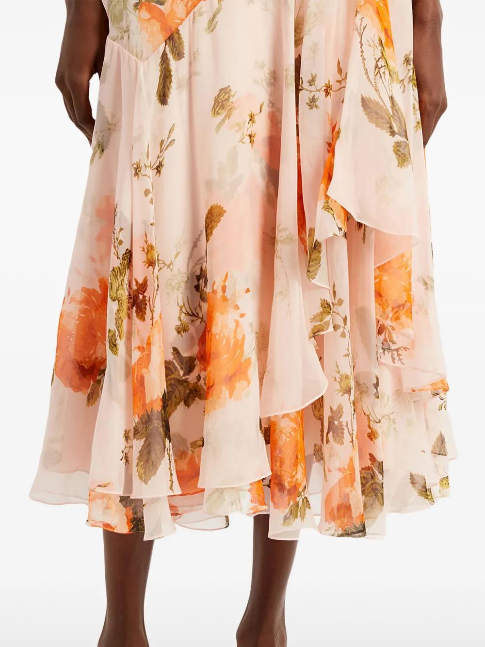 floral-print asymmetric silk midi skirt Product Image