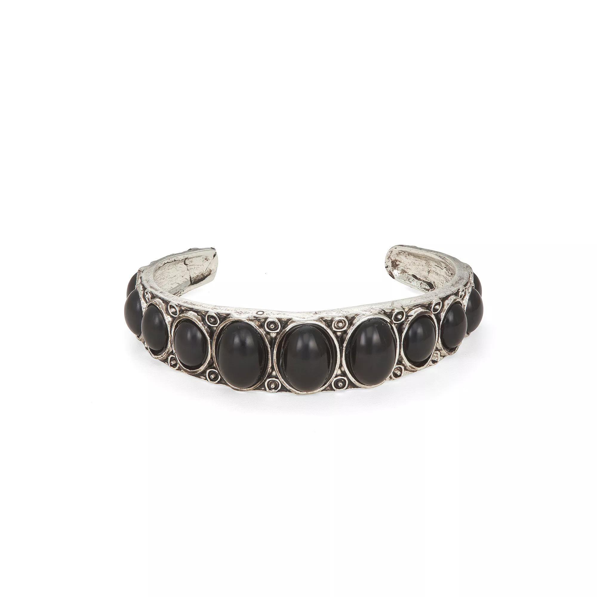 Emberly Silver Tone Statement Bangle Bracelet, Women's, Black Product Image