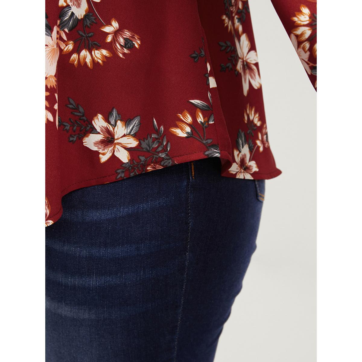 Plus Size Scarlet Floral Print Shirt Collar Button Up Blouse Women Elegant Long Sleeve Shirt collar Dailywear Blouses BloomChic 28/5X Product Image