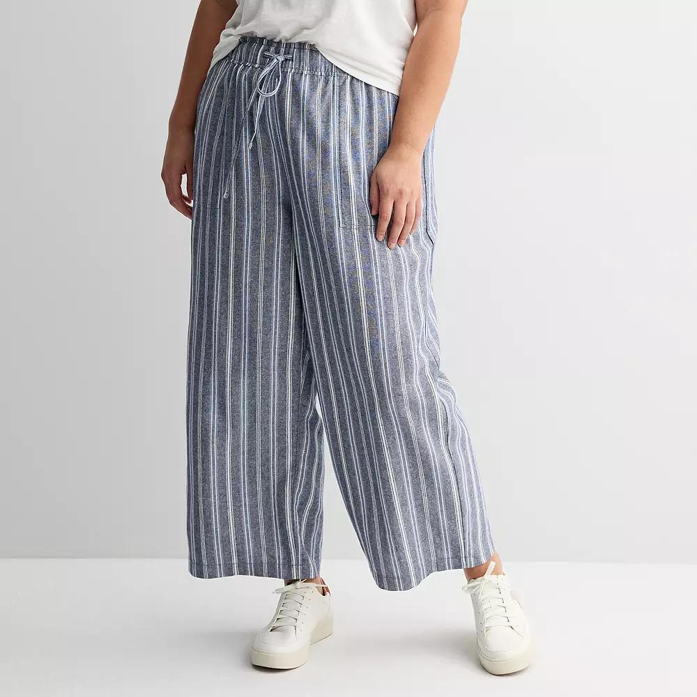 Plus Size Sonoma Goods For Life Linen Wide Leg Ankle Pants, Womens Product Image