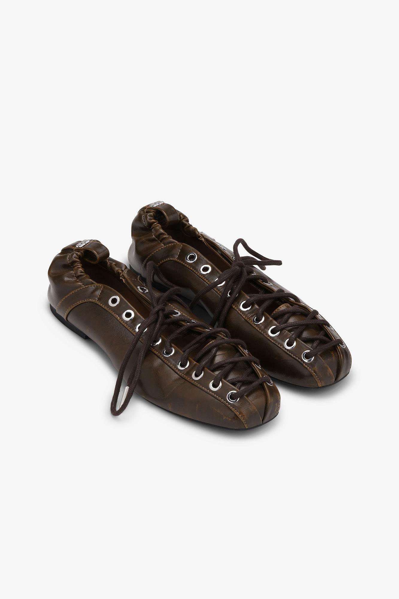 Dark-Olive Oleatex Lace-Up Ballerinas Product Image