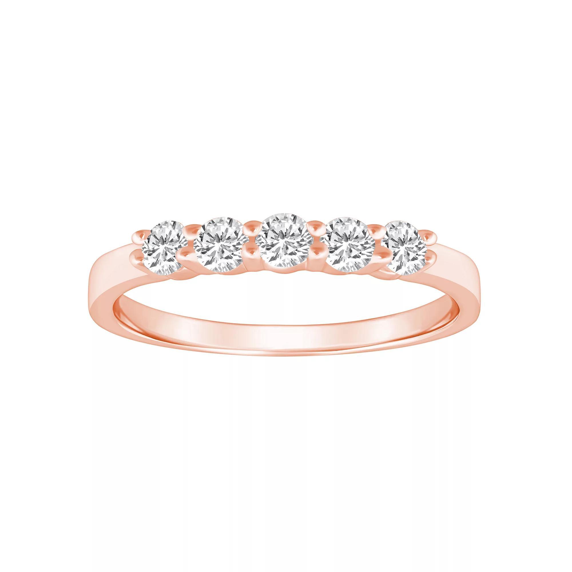 Alyson Layne 14k Gold 1/2 Carat T.W. Diamond 5-Stone Wedding Band, Women's, Size: 8.50, Pink Product Image