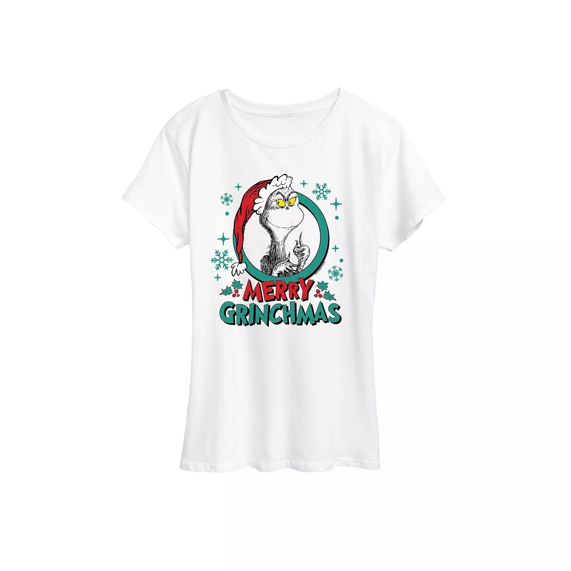 Womens Dr. Seuss The Grinch Grinchmas Circle Graphic Tee, Girls Grey Gray Product Image