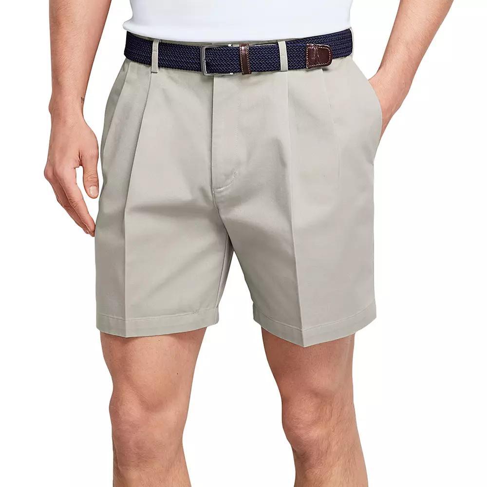 Men's Lands' End Comfort Waist 6-inch No-Iron Pleated Chino Shorts, Size: 37, Green Product Image