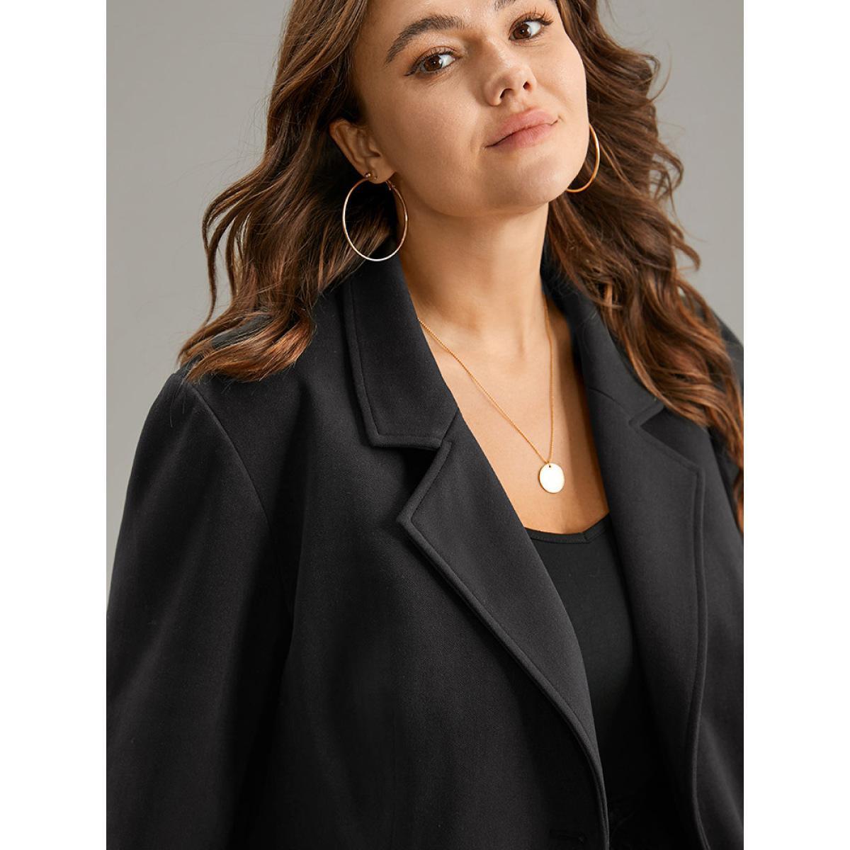 Plus Size Indigo Plisse Satin Button Up Curved Hem Blouse Women Office Long Sleeve Shirt collar Work Blouses BloomChic 18-20/2X Product Image