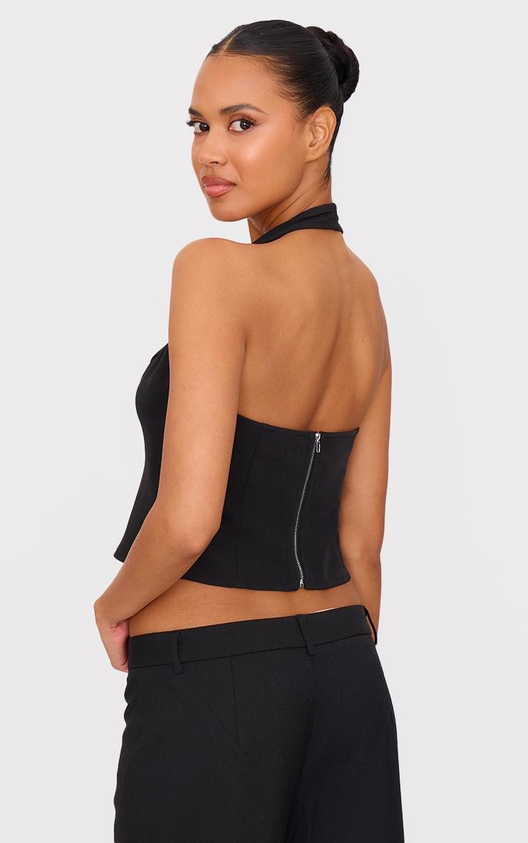 Black Diamante Bow Plunge Halterneck Long Top Product Image