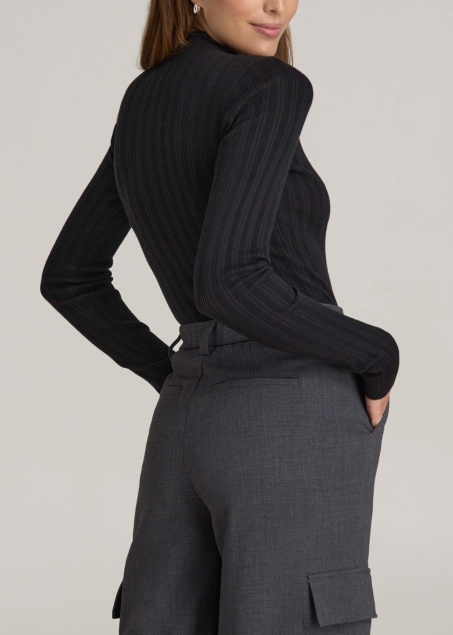 Mock Neck Sweater Bodysuit for Tall Women in Black Product Image