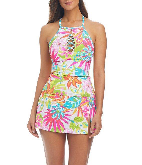 Bleu Rod Beattie Packing A Punch Floral Print High Waist Skirted Hipster Swim Bottom Product Image