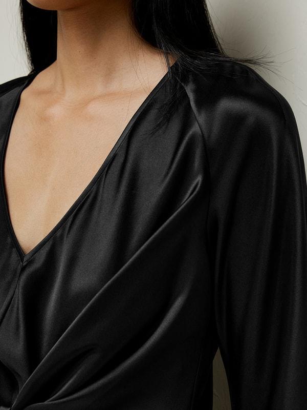 V Neck Silk Blouse with Waist Tie Product Image