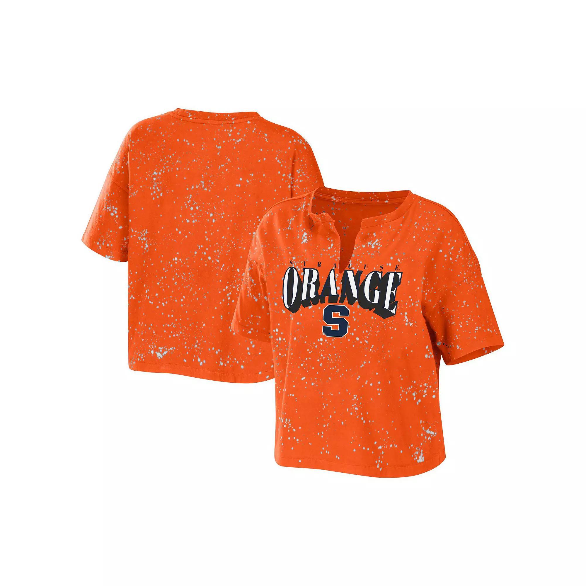 Women's WEAR by Erin Andrews Orange Syracuse Orange Bleach Wash Splatter Cropped Notch Neck T-Shirt, Size: XL Product Image