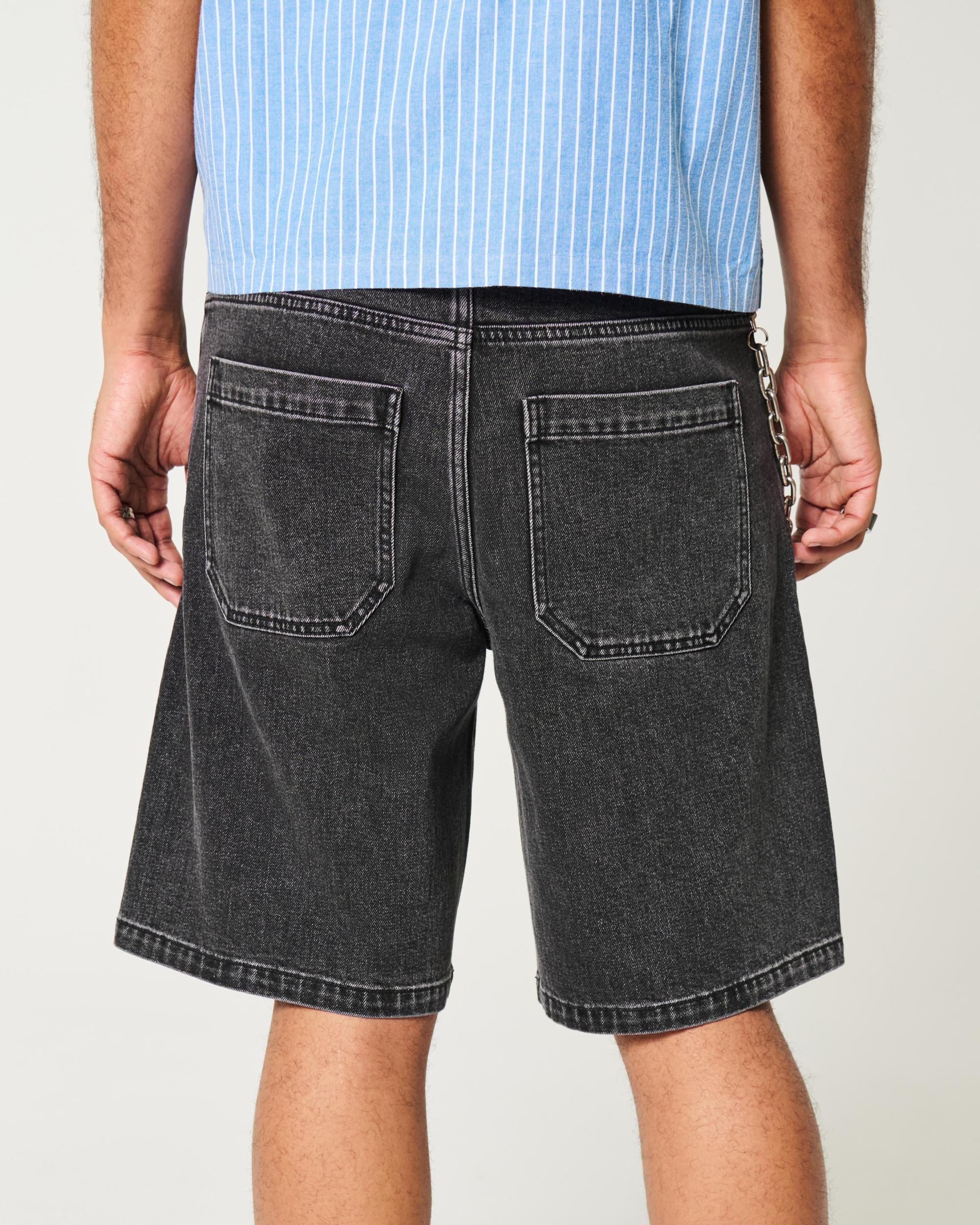 Washed Black Baggy Denim Shorts Product Image