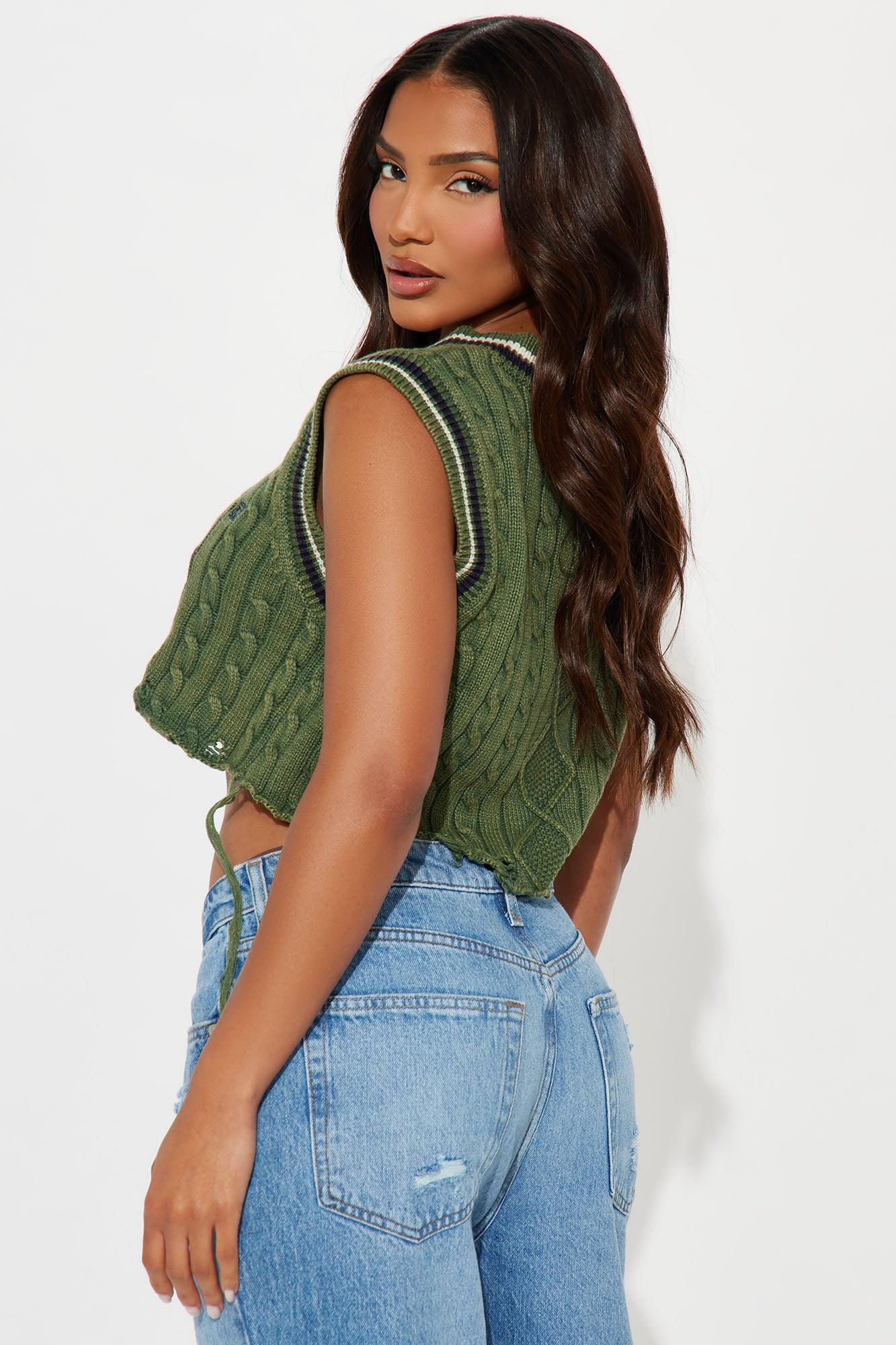 Last Class Washed Sweater Vest - Green/combo Product Image