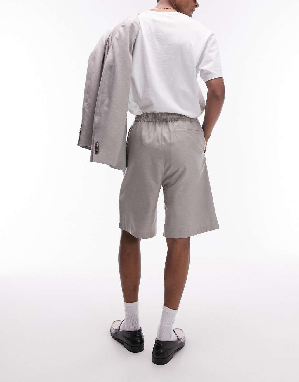 Topman linen blend shorts in stone Product Image