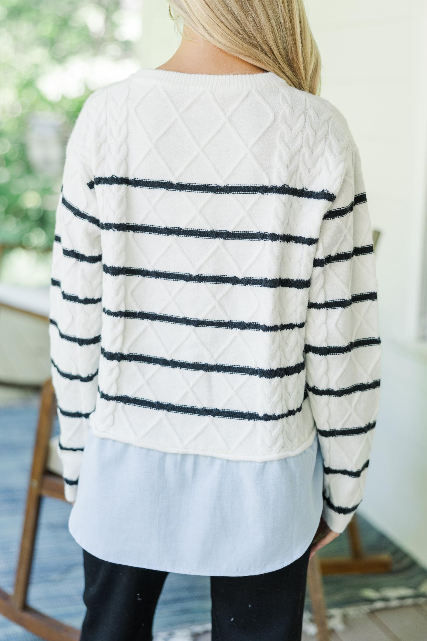 Open Your Eyes Ivory Striped Sweater Female Product Image