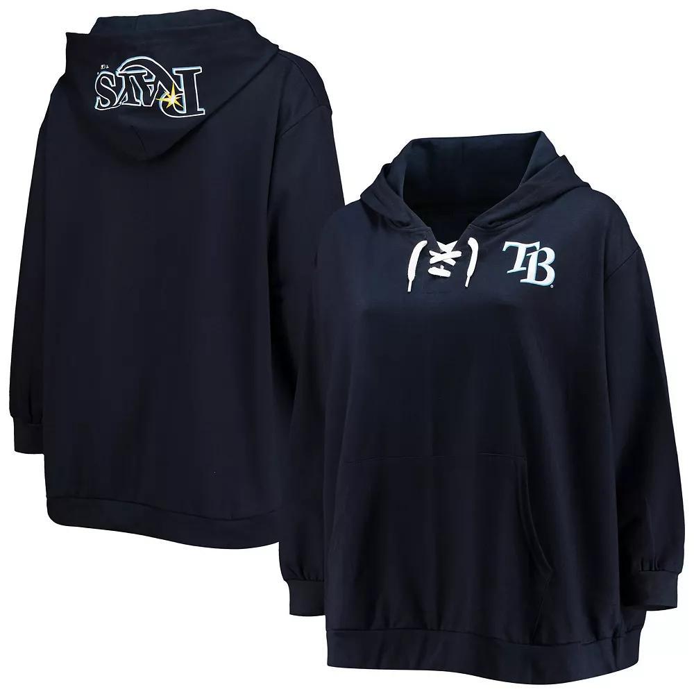 Women's Navy Tampa Bay Rays Plus Size Lace-Up V-Neck Pullover Hoodie, Size: 2XL, Blue Product Image
