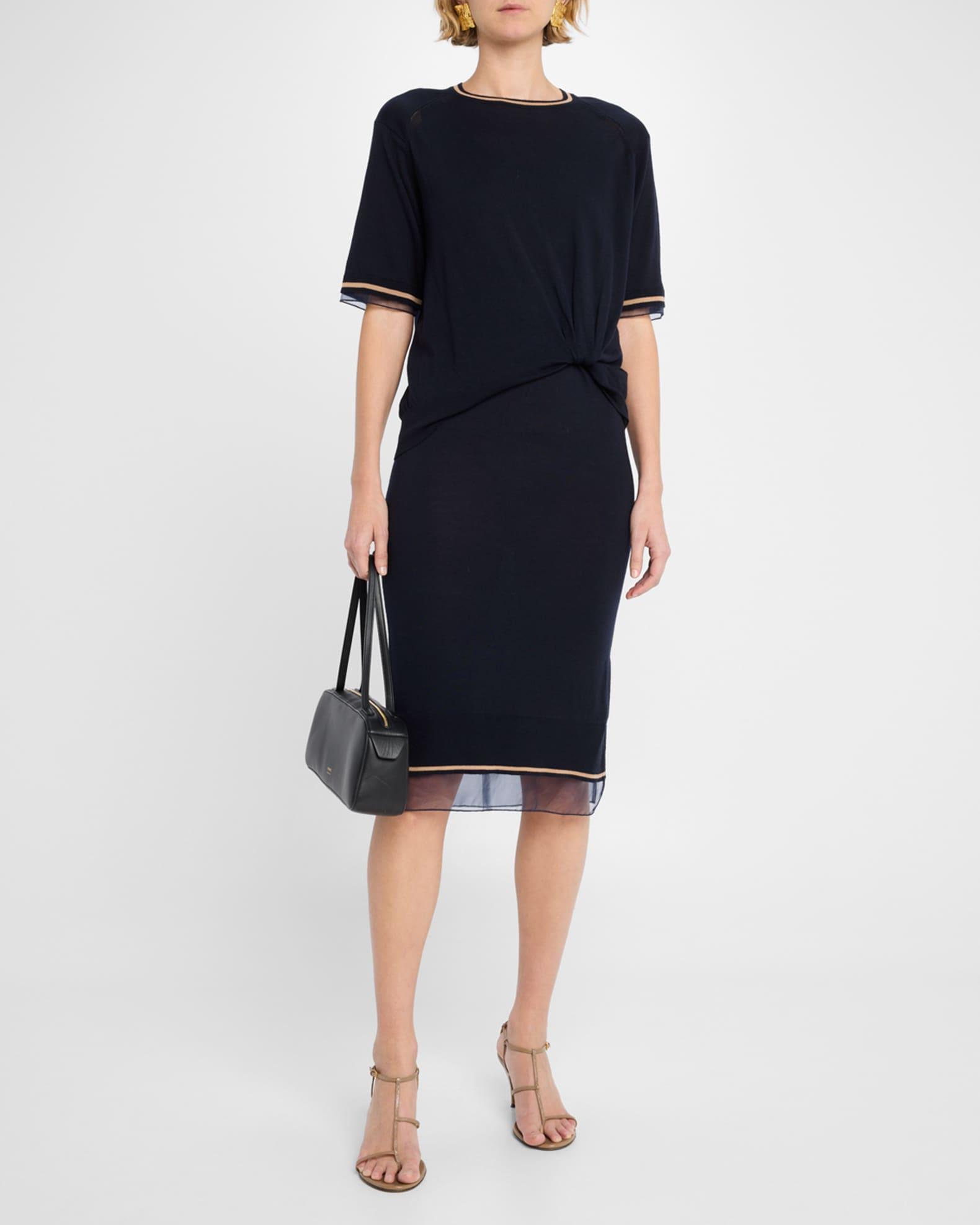 Short-Sleeve Draped Wool Organza Dress Product Image