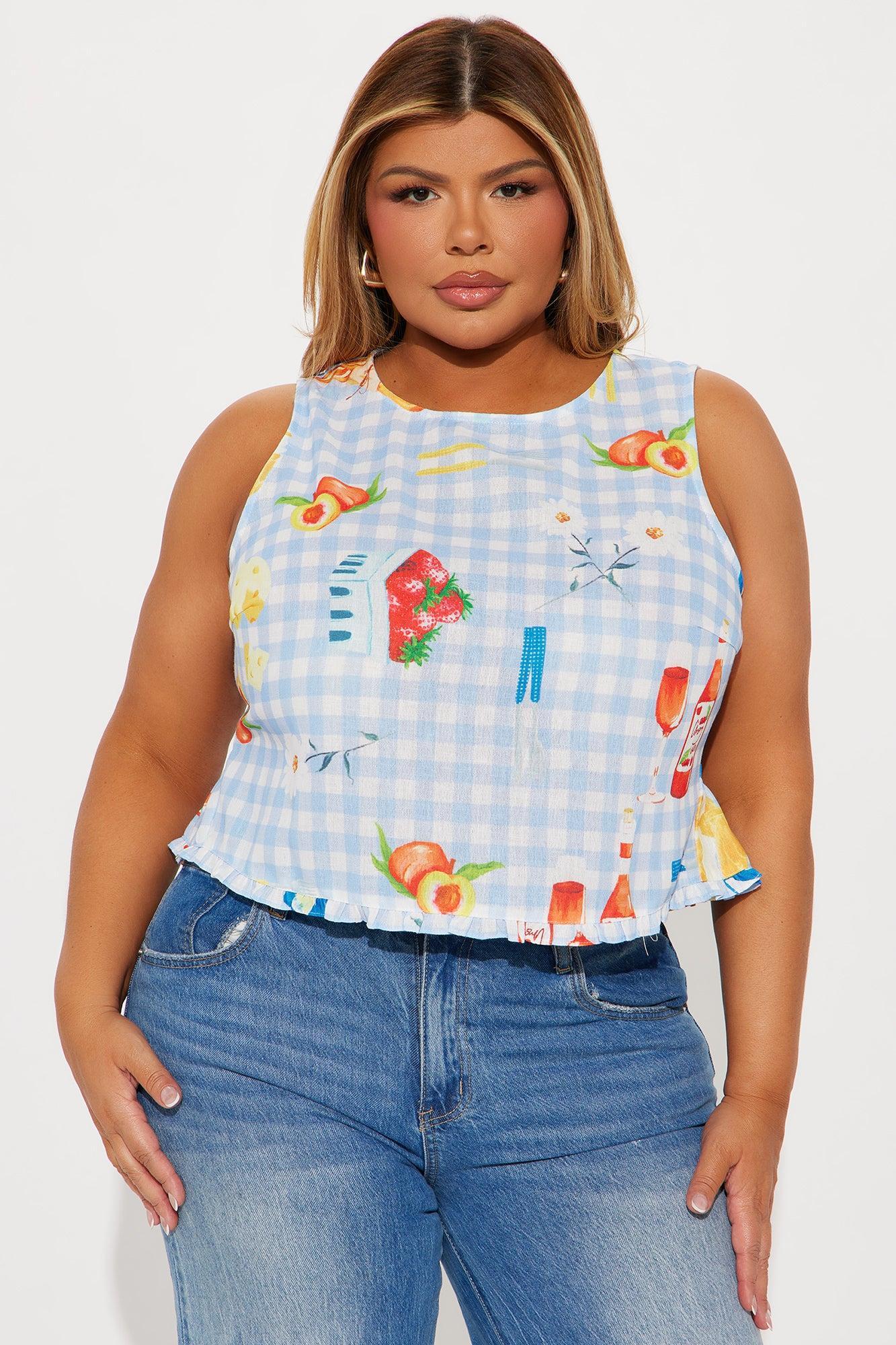 Sunday Picnic Gingham Top - Blue/combo Product Image