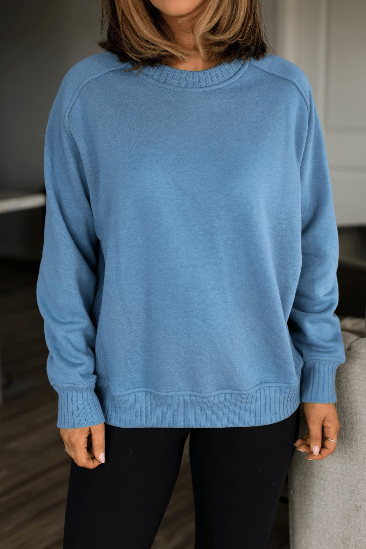 Blue French Terry Fleece Sweatshirt Product Image