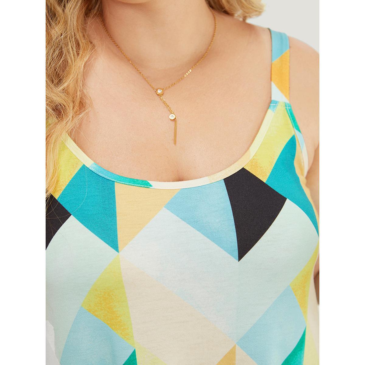 Plus Size Geometric Print Ruffles Pocket Spaghetti Strap Dress Multicolor Women Elegant Adjustable Straps Spaghetti Strap Sleeveless Curvy Midi Dress BloomChic 30/6X Product Image