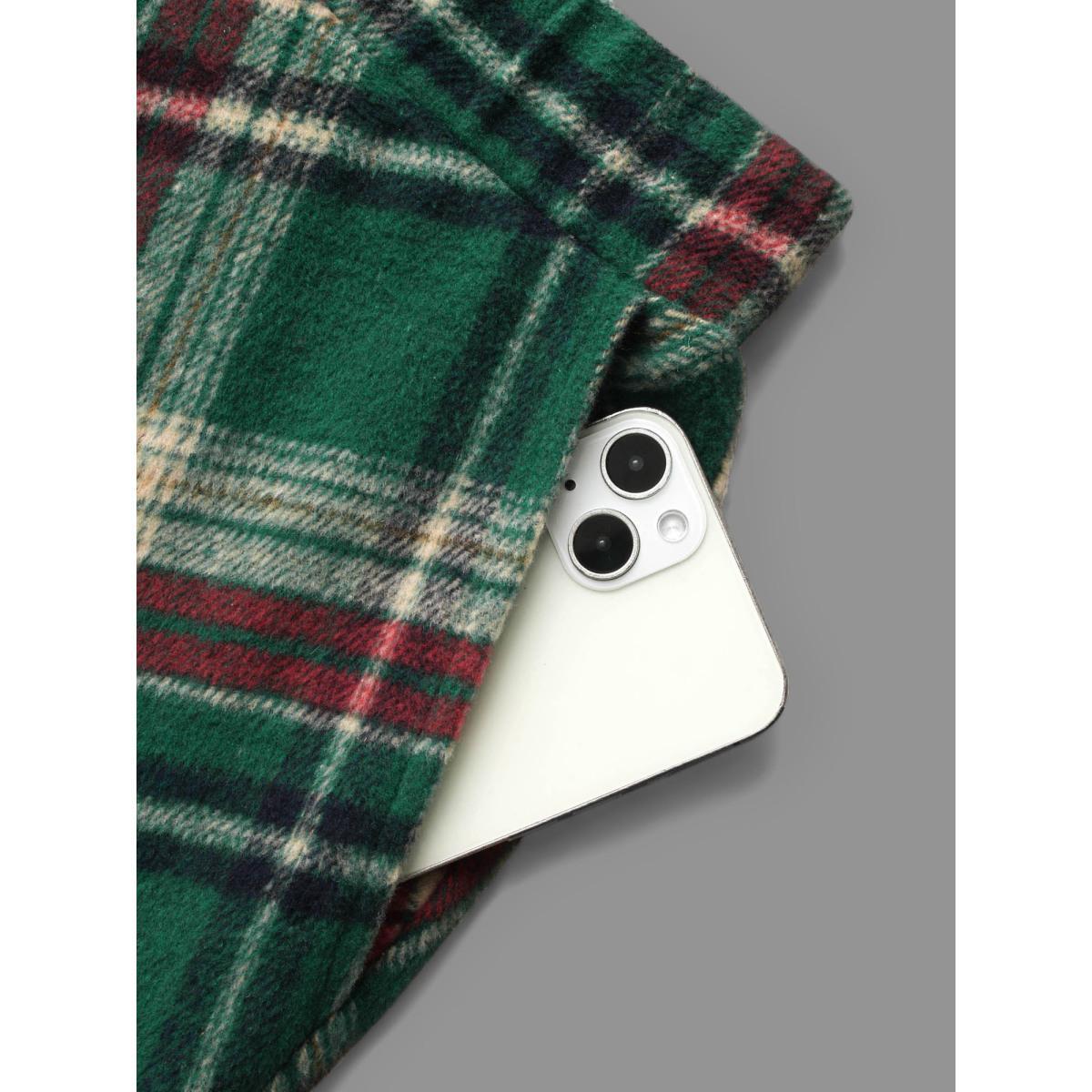 Plus Size Plaid Pattern Elastic Waist A-line Mini Skirt Women DarkGreen Elegant Low stretch Slanted pocket Everyday Skirts BloomChic 18-20/2X Product Image