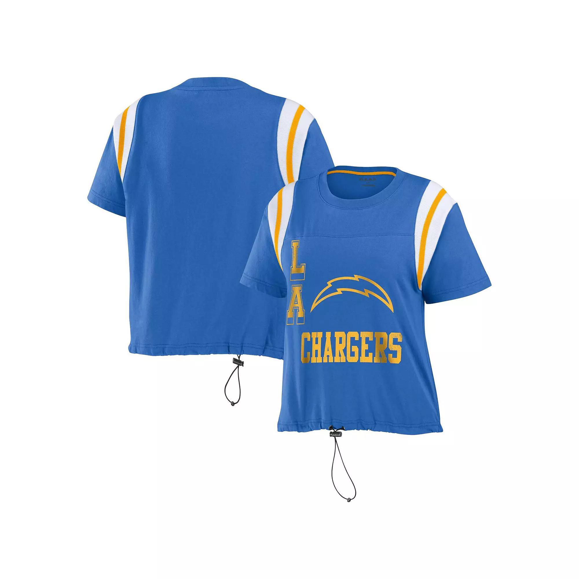 Women's WEAR by Erin Andrews Powder Blue Los Angeles Chargers Cinched Colorblock T-Shirt, Size: Medium, Light Product Image