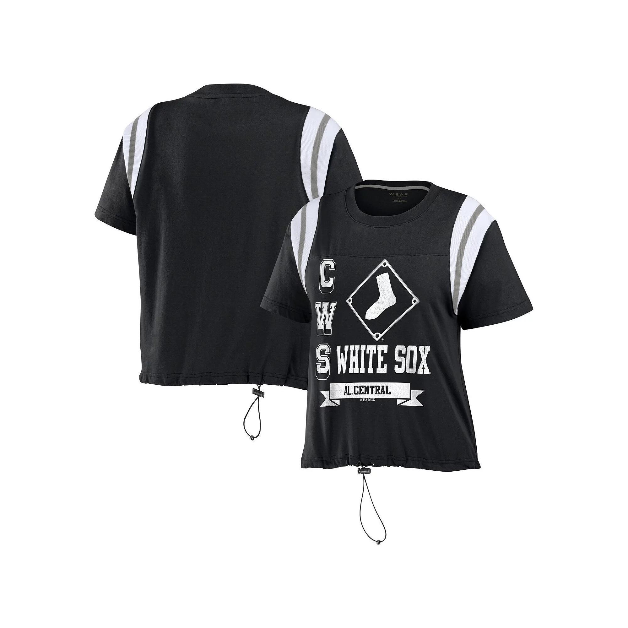 Women's WEAR by Erin Andrews Black Chicago White Sox Cinched Colorblock T-Shirt, Size: Medium Product Image