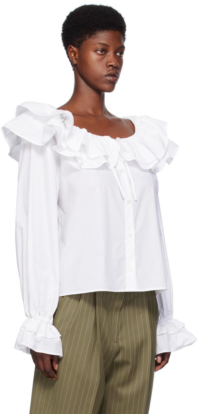 MSGM White Ruffle Blouse In 01 White Product Image