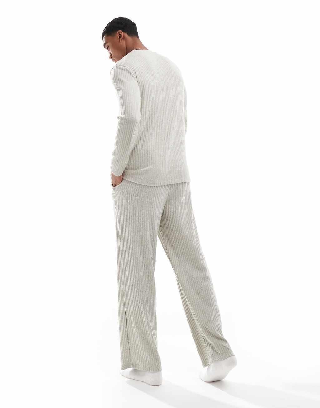 ASOS DESIGN loungewear set with long sleeve T-shirt in light green Product Image