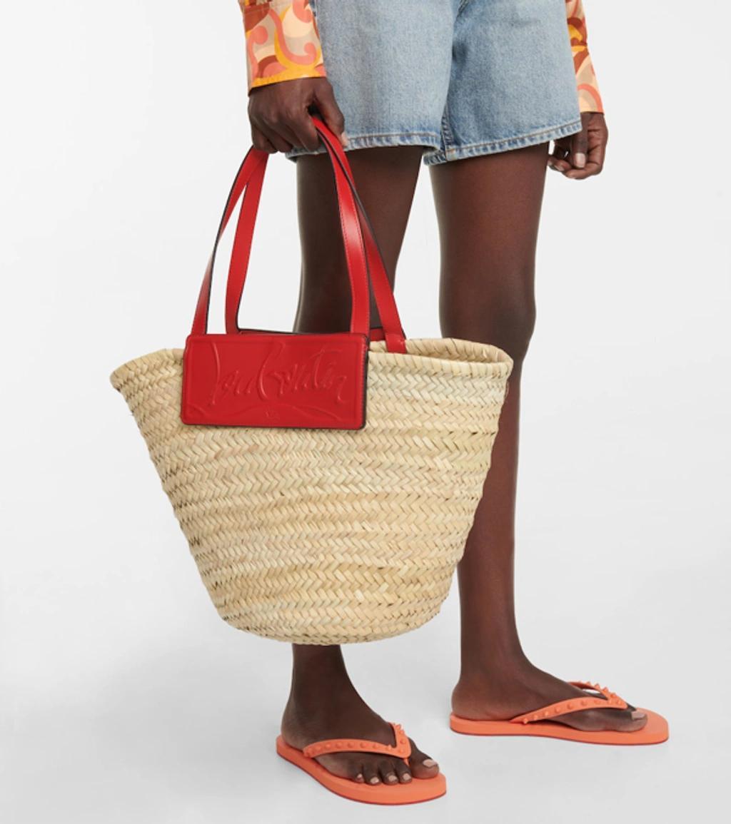 CHRISTIAN LOUBOUTIN Loubi Shore Woven Straw Beach Tote Bag In Natural Sunrise Product Image