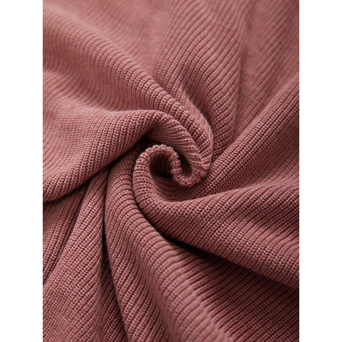 Plus Size Plain Twist Back Backless Pullover DustyPink Women Casual Loose Long Sleeve V-neck Dailywear Pullovers BloomChic 30/6X Product Image