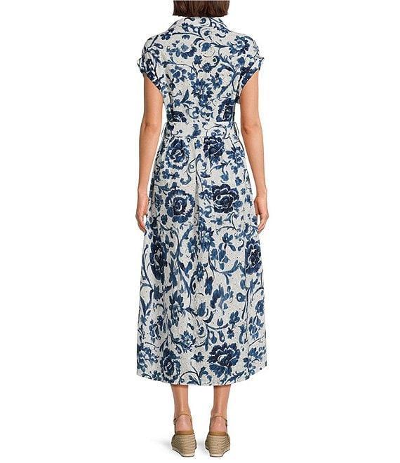 Charlie B. Eyelet Floral Print V-Neck Short Sleeve Belted Maxi Dress Product Image