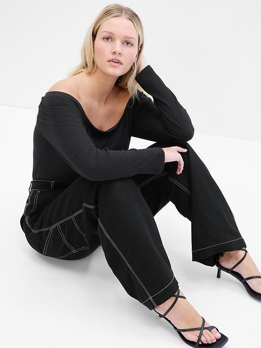 Off-Shoulder Rib Bodysuit Product Image