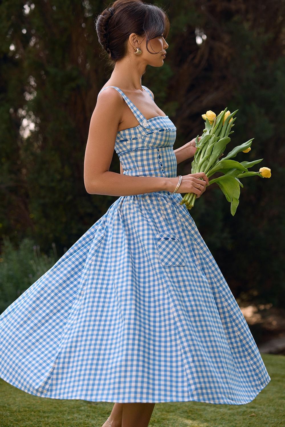 Vivien  regatta blue gingham midi sundress Product Image