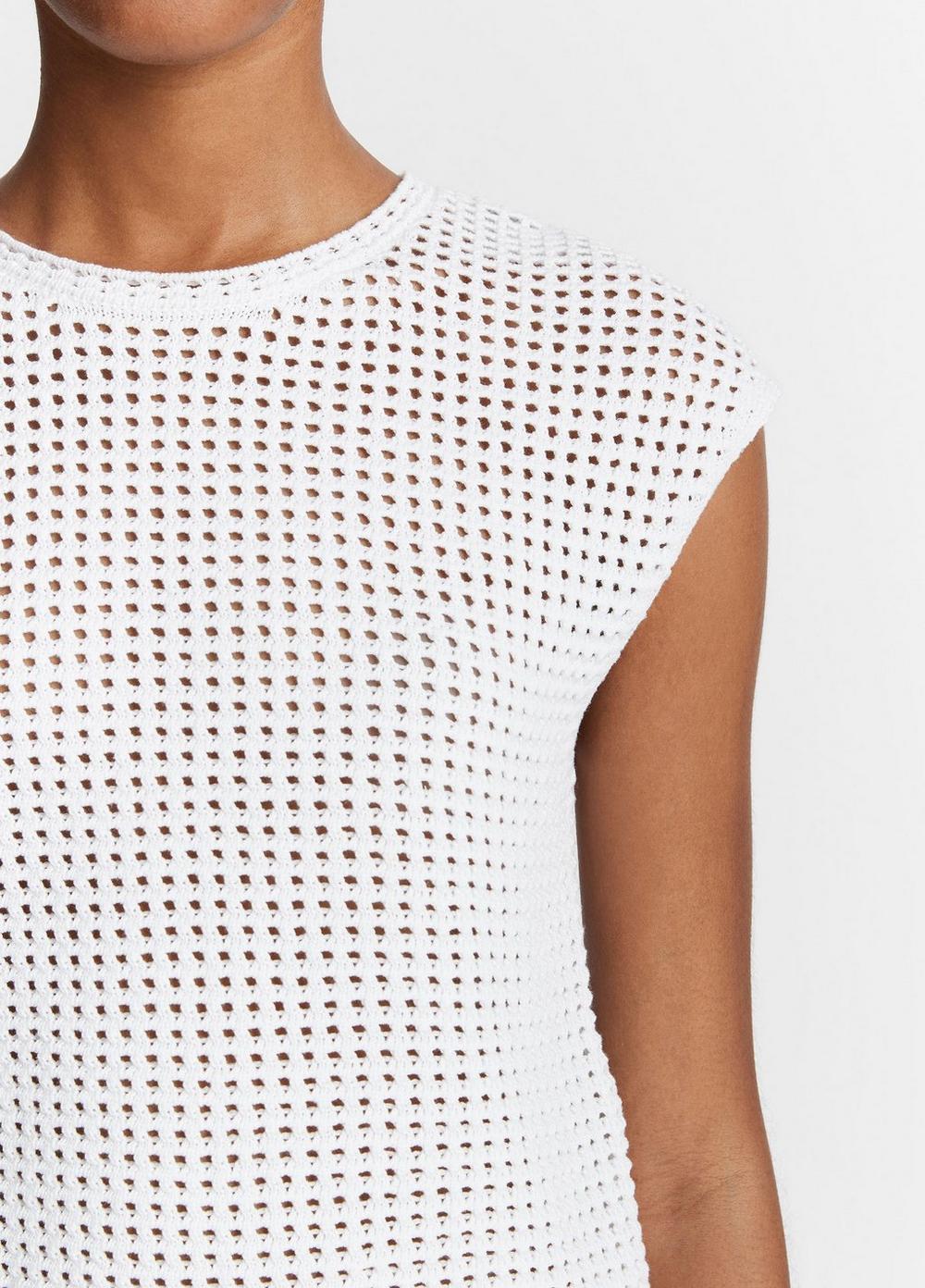 Womens Mesh-stitch Cap-Sleeve Crew Neck Sweater, Petal Pearl, Size M Vince Product Image