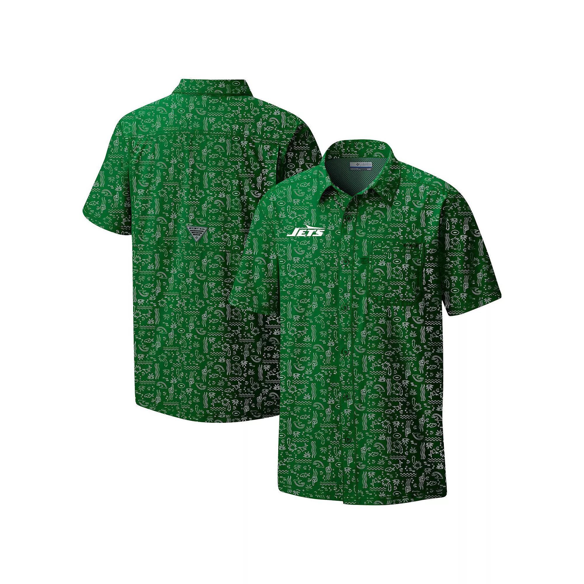 Men's Columbia PFG Green New York Jets Super Slack Tide Omni-Wick Button-Up Shirt, Size: XXL Product Image