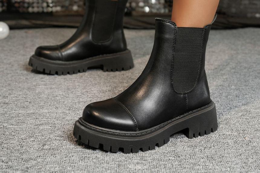 Platform Plain Faux Leather Short Chelsea Boots Product Image