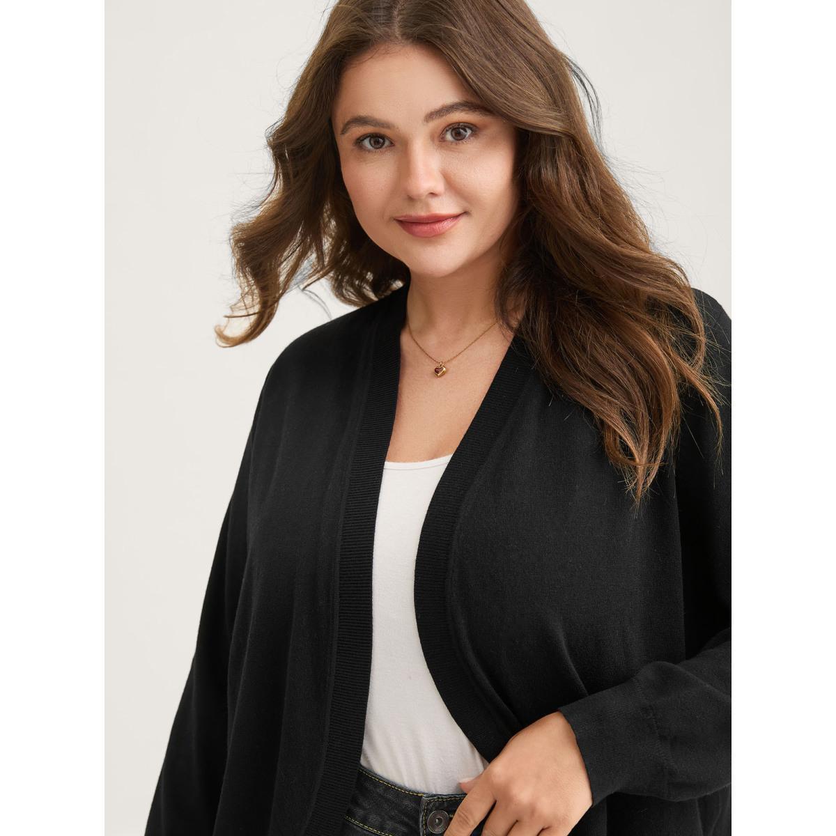 Plus Size Supersoft Arc Swing Front-Open Lightweight Cardigan Black Women Loose Long Sleeve Everyday-Casual Cardigans BloomChic 30/6X Product Image