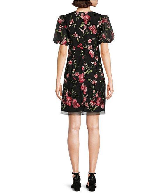 Jessica Howard Embroidered Mesh V-Neck Bubble Sleeve Sheath Dress Product Image
