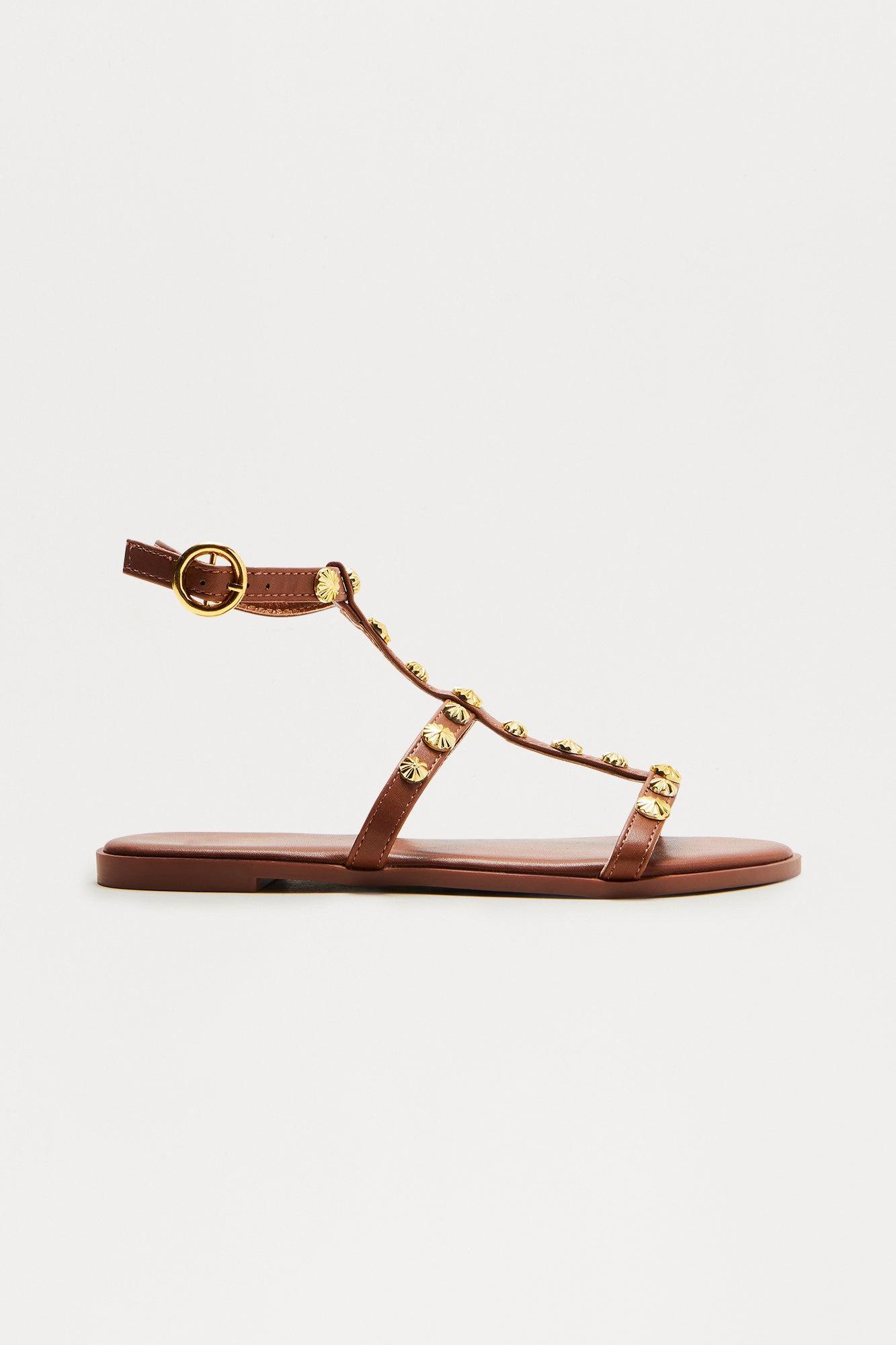 Native Studded Ankle Strap Sandals - Cognac Product Image